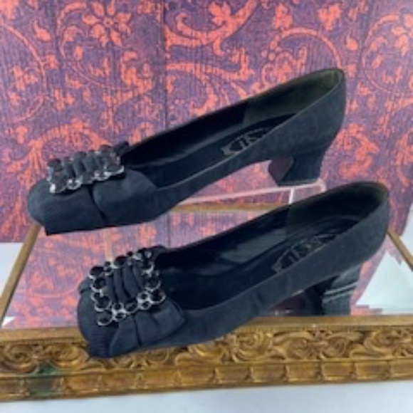 Vintage Jewelled Black Silk Shoes 'French Room Shoes and Sabrina Shoes' - Picture 5 of 16